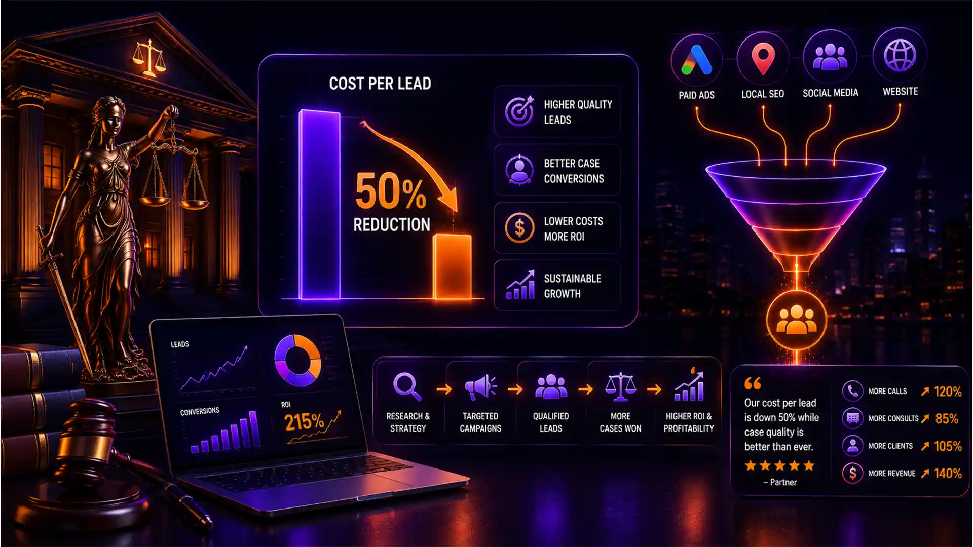 Perth law firm Google Ads dashboard showing reduced cost per lead after campaign restructure
